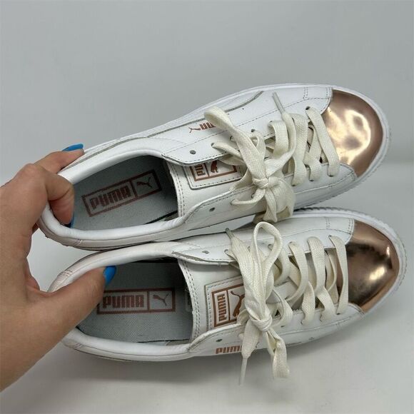 Puma Basket Platform Metallic Rose Cap Toe Women's White Sneakers Size 8.5 - Picture 12 of 13